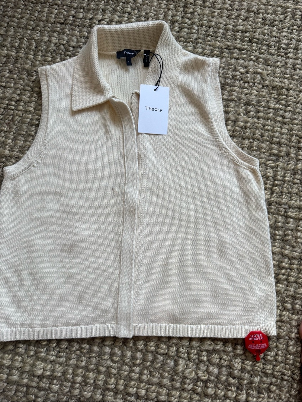 Theory Cream Knit Sleeveless Zip-Front Vest for Kids
